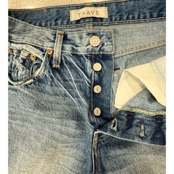 Trave Constance Straight Tapered Button Fly Distressed Fray Jeans Blue Size 26 - Picture 6 of 9